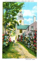 Stone Alley Showing South Tower and Town Clock Nantucket Massachusetts Postcard - £17.96 GBP