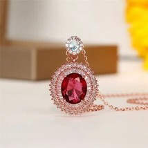 1.23Ct Oval Red Garnet Lab Created Valentine Gift Pendant 14K Rose Gold Plated - £88.37 GBP