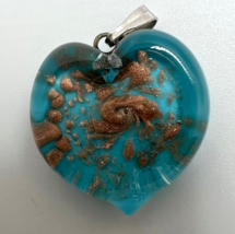 Murano Glass Handcrafted Turquoise Heart Pendant &amp; 925 Sterling Silver N... - $27.96