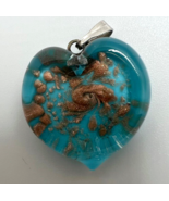 Murano Glass Handcrafted Turquoise Heart Pendant &amp; 925 Sterling Silver N... - £21.83 GBP