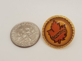 Canada MAPLE LEAF Simple Goldtone Round Souvenir Lapel Hat Pin Tie Tack - £13.08 GBP