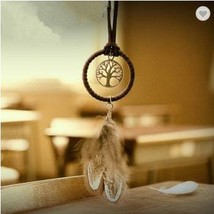 Tree Of Life Dreamcatcher With Natural Feathers Keychain - £6.09 GBP