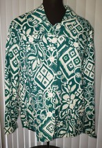 Croft &amp; Barrow Teal &amp; White Floral Lightweight Linen Button Up Jacket Si... - $15.95