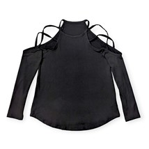 Women Small Black Cold Shoulder Cut Out Long Sleeve T Shirt - $19.90
