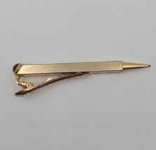 Vtg MCM Designer Gold Tone Anson Red Stone Mechanical Pencil Tie Clip - £18.70 GBP