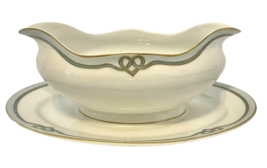 China Gravy Bowl Meito with Under Plate Made in Japan Gold Trim Band Heart Shape - £17.47 GBP
