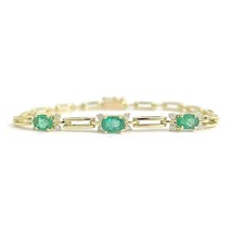 Authenticity Guarantee 
Oval Green Emerald Gemstone Diamond Bracelet 14K Yell... - £1,274.73 GBP