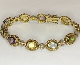 18k Gold over 925 Sterling Silver With Multi Semi Precious Stone Bracelet 6.5&quot; - £103.87 GBP