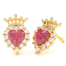 Pink Tourmaline Diamond Claddagh motif Stud Earrings in 10k Yellow Gold - £319.93 GBP