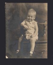 SNAPSHOT from ALBUM * Studio photo Toddler sitting on corner of bench - $6.95