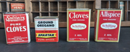 Lot of 4 Vintage Spice Tins ~ McCormick Solitaire Spartan ~ Allspice Cloves - £22.33 GBP