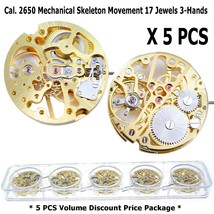 17 Jewels GOLD Skeleton Mechanical Movement 2650 x 5 PCS Manual winding 3-Hands - £59.07 GBP