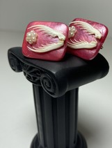 Vintage pink with white Bone accents. Screw on back earrings - $13.99