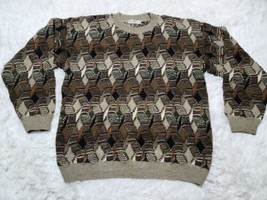 Taggio Geometric Mossy Sweater Knit Red Coogi Cosby Biggie Crewneck Made... - $37.04