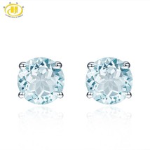 Stone Jewelry 1.4ct Natural Aquamarine Round 6Stud Earrings Solid 925 Sterling S - £43.49 GBP