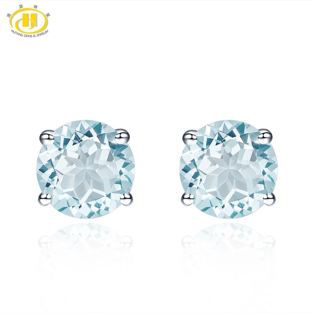 Stone Jewelry 1.4ct Natural Aquamarine Round 6Stud Earrings Solid 925 Sterling S - £43.95 GBP
