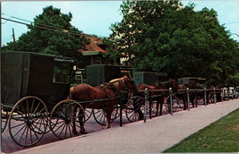 Vtg Postcard, Amish horse and buggies parked by the Court House, Millersburg OH - $6.71