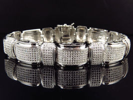 Men&#39;s 14k White Gold Finish Silver Sim Diamond XL Statement Bracelet 8.75&quot; - £149.94 GBP