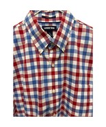 Lands’ End Shirt Men&#39;s L 16 Red Blue Plaid White Button Up 100% Cotton - $313.68 MXN