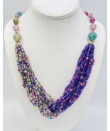 Vintage Multi Strand Purple Pink Green Seed Bead Frosted Glass BOHO Neck... - $40.74 CAD