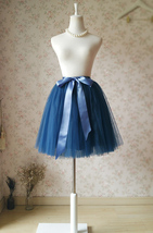 Navy Blue Knee Length Tulle Skirt Custom Plus Size Tulle Ballerina Skirt