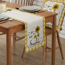 Rustic Table RunnerBurlap LinenHeat Resistant 13x90Inch Yellow White SUNFLOWER - £15.86 GBP