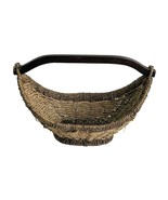 Lg Basket Woven Seagrass Wood Handle 15 x 11 Storage Organizer Decor Boa... - $28.05