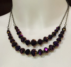 Sparkling Purple Faceted Glass Rondelle Double Strand Necklace 18” - £19.67 GBP