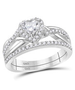 14kt White Gold Heart Diamond Bridal Wedding Ring Band Set 7/8 Ctw - £2,014.92 GBP