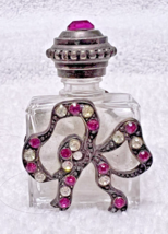 Vintage Perfume Bottle Pink Rhinestone Top &amp; Bow in Pink &amp; Clear Made in... - $32.18
