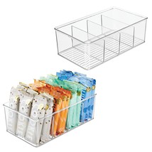 Plastic Divided Kitchen Organizer Bin Container Box w/ 4 Sections for Pantry,  - £33.77 GBP