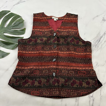 Christopher Banks Womens Vintage Tapestry Vest Size L Red Orange Floral ... - $29.69