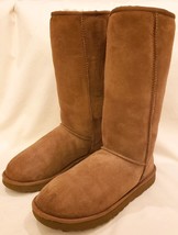 UGG Classic Tall Boots Sz-11 Leather/Suede Chestnut Brown Sheepskin Inside - £47.46 GBP