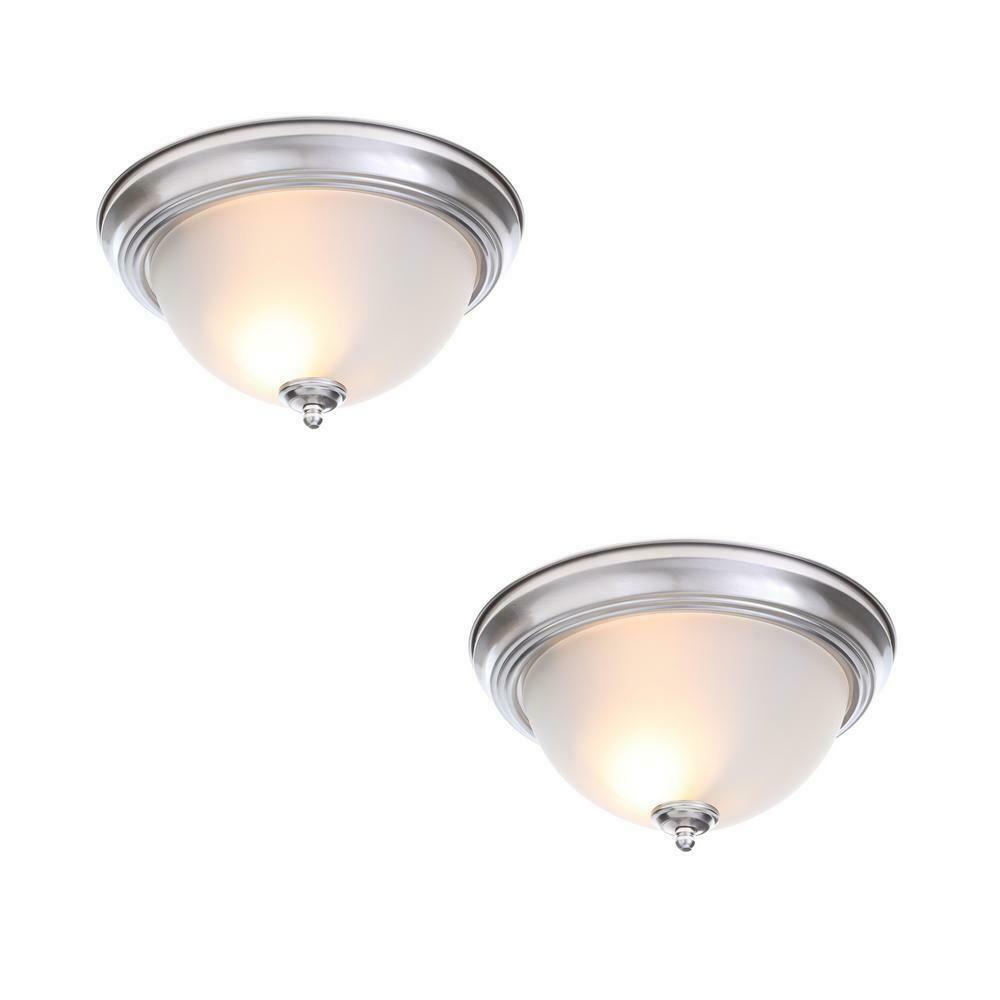Commercial Electric 13&quot; 2-Light Brushed Nickel Flush Mount, Frosted Glas... - $19.79