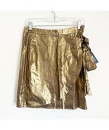 NWT BB Dakota Women&#39;s Gold Metallic Bow Faux-Wrap Mini Skirt M Lined Cotton - £15.43 GBP