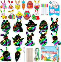 Max Fun Easter Crafts Kit Rainbow Color Scratch Paper Easter Ornaments (48 Count - £7.43 GBP
