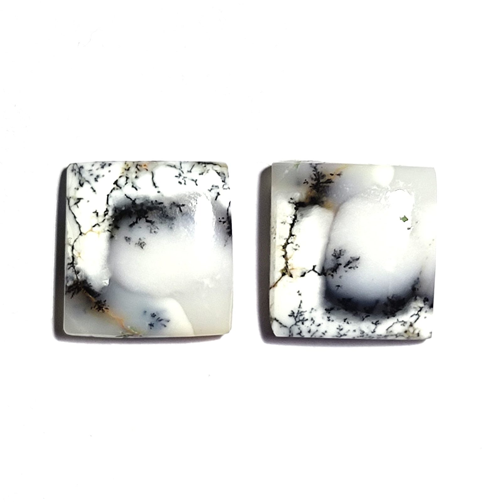 2 Pc Pair 22.31 Carats TCW 100% Natural Beautiful Dendritic Agate Square... - $13.71