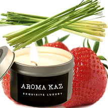 Strawberry Lemongrass Scented Tin Candles Hand Poured Vegan Friendly Eco Soy - $19.95+