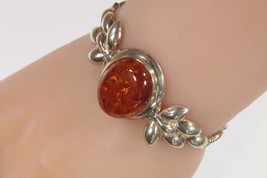 Vintage Sterling Silver Amber and leaves Bracelet 18.1g - £286.16 GBP