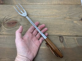 Vintage Duncan Hines Trident Fork Meat Grilling MCM Wood Leather Strap Excellent - £16.49 GBP