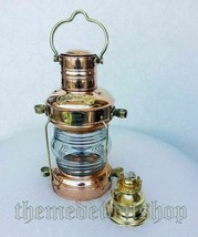 Ship&#39;s Anchor Lantern Oil Lamp Copper &amp; Brass 13.5&quot; Fresnel Lens Nautica... - £74.45 GBP