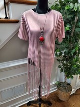 Zara Women&#39;s White &amp; Red Striped Cotton Round Neck Short Sleeve Blouse Size L - £22.01 GBP
