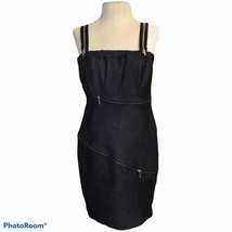 Black Denim Zipper Accents Zipper Straps Body Con Dress Size 30&quot; Bust - $18.70