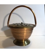 Vintage Solid Brass Copper Pot/Vase with flower frog , copper handle - $35.86 CAD