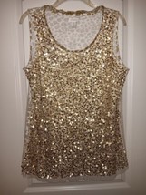 CHICO&#39;S SZ. 2 (Large) Tank Top Gold Sequins Front Animal Print Back - $23.18