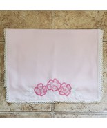 Vintage Table Runner Embroidery Crochet 40x16 Inch Pink Flowers w/ White... - €7,81 EUR