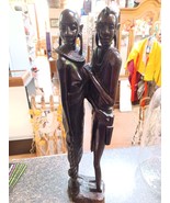 African Art - Maasai Couple Hand Carved Wood Statue Sculpture 19&quot; - $135.66 CAD
