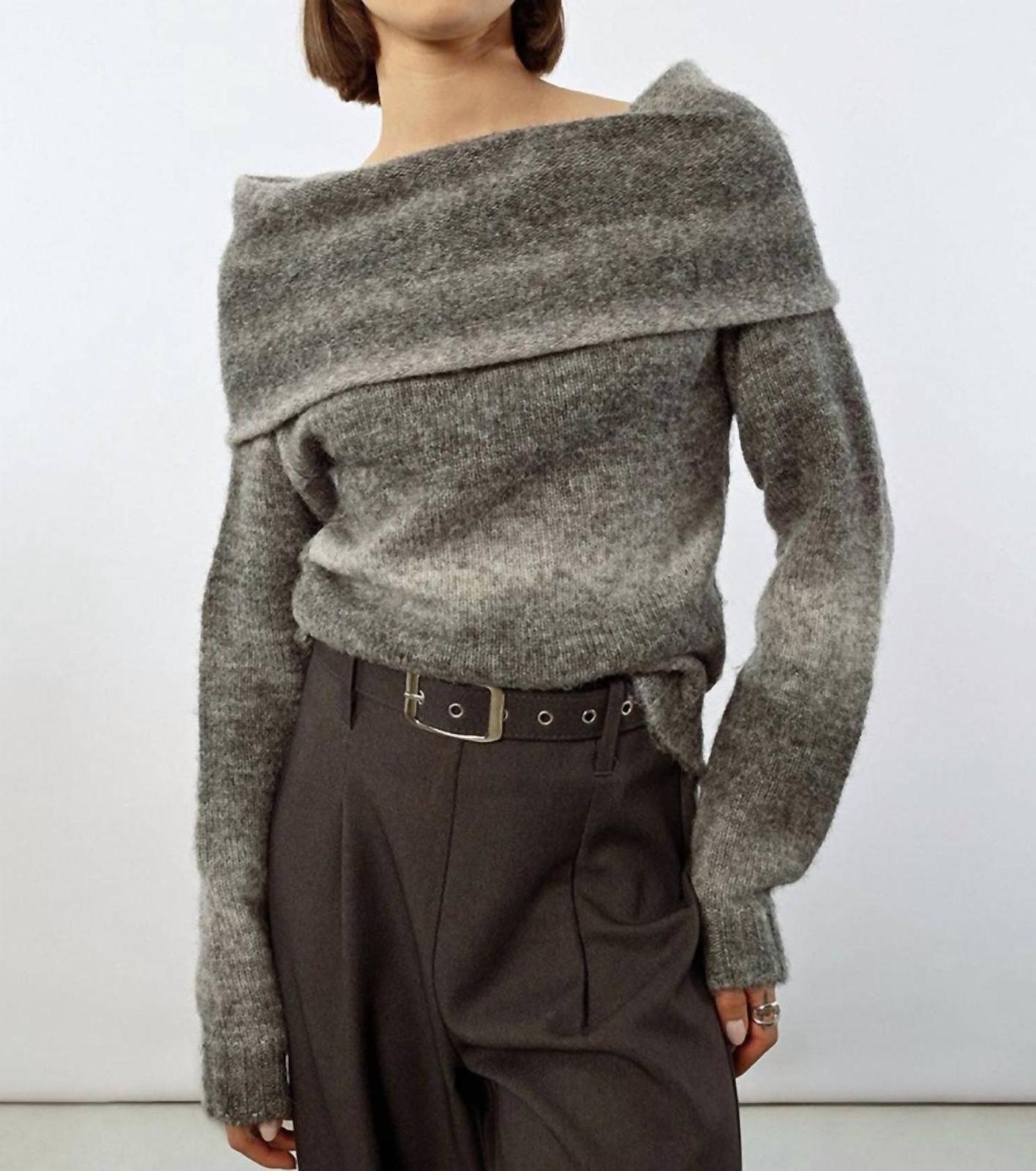 Molly Bracken off the shoulder knitted sweater ASH DARK GREY - $42.00