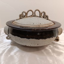 Vintage Hand Thrown Pottery Casserole Dish with Twisted Ribbon Top &amp; Han... - £61.64 GBP