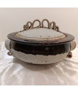 Vintage Hand Thrown Pottery Casserole Dish with Twisted Ribbon Top &amp; Han... - £60.76 GBP